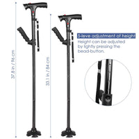 Collapsible telescopic folding cane with LED lights