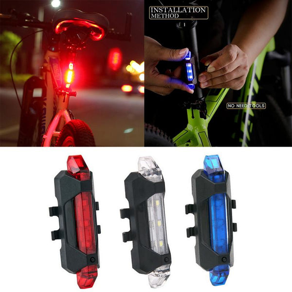 Bike Light Waterproof Rear Tail Light LED USB Rechargeable Mountain Bike