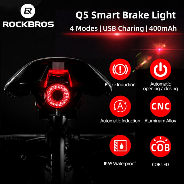 ROCKBROS Bicycle Smart Auto Brake Sensing Light IPx6 Waterproof LED Charging