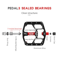 Flat Bike Pedals MTB Road 3 Sealed Bearings