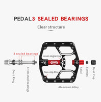Flat Bike Pedals MTB Road 3 Sealed Bearings