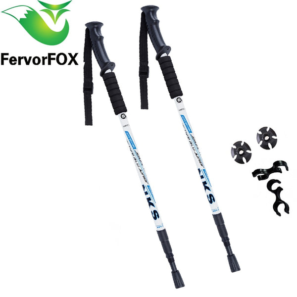 2Pcs/lot of telescopic anti shock nordic walking sticks with rubber tips protectors